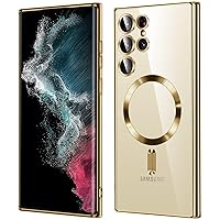 for Samsung Galaxy S22 Ultra Case, Covers for s22u .Magnetic Metallic Glossy Slim Clear Luxury Soft Shockproof funda capa para for Galaxy S22 Ultra 6.8 inch Compatible with MagSafe(Gold)