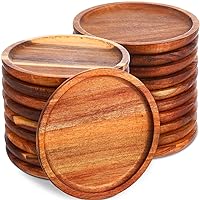 Gejoy 20 Set Acacia Wood Plates Round Wooden Dinner Plates 6 Inch Charger Serving Tray Lightweight, Unbreakable Natural Dinnerware Dishes for Steak, Snack, Dessert, Cake, Housewarming