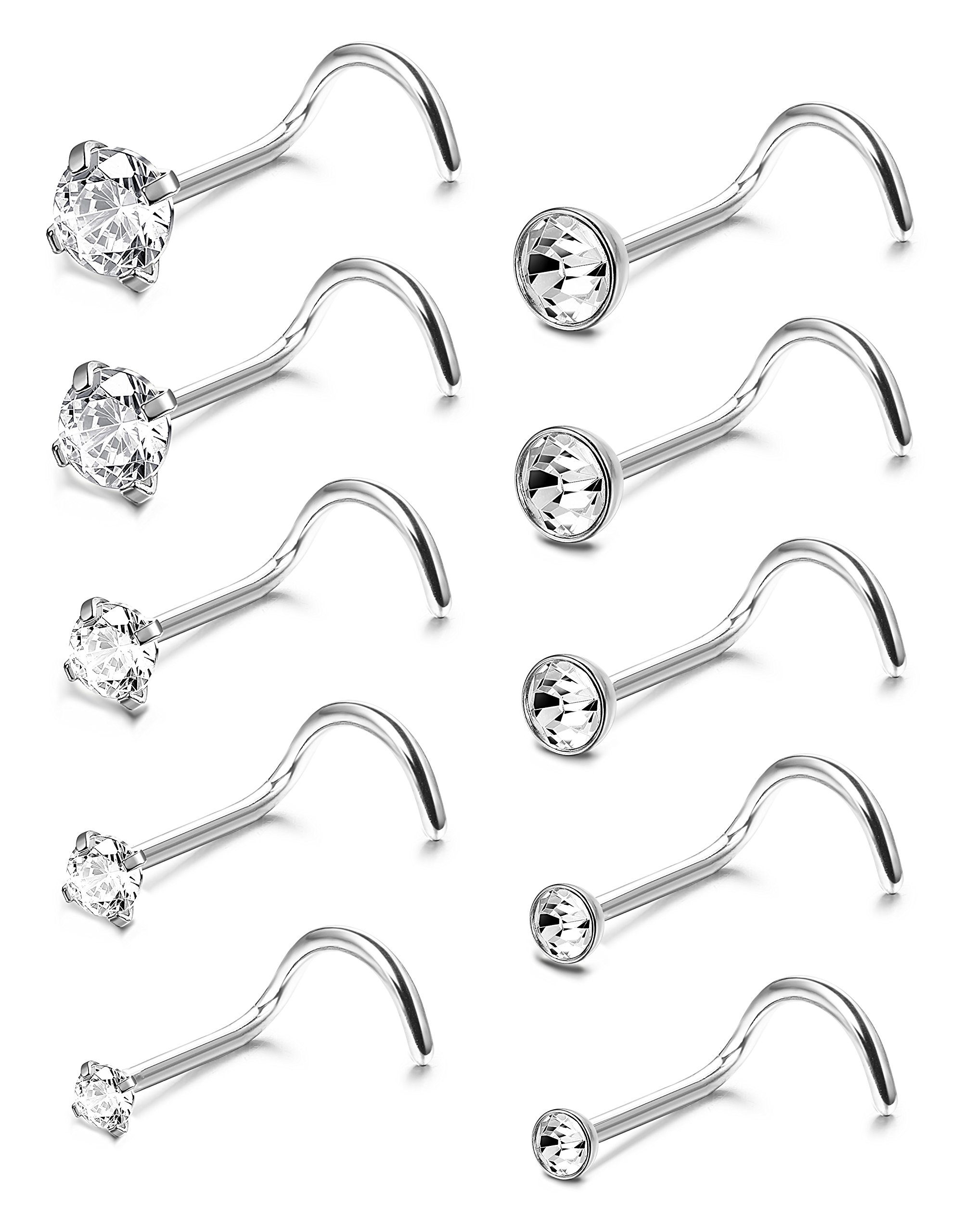 FIBO STEEL 10-30Pcs 20G Stainless Steel Nose Ring Studs Body Jewelry Piercing CZ Inlaid 1.5MM-3.5MM