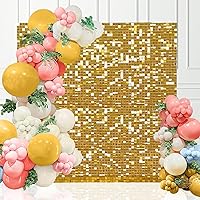Gold Shimmer Wall Backdrop Square Sequin Backdrop Pack of 36 Party Backdrop for Bridal Shower Birthday Decorations Bachelorette Party Supplies