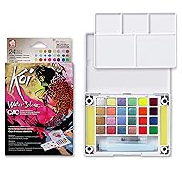 SAKURA Koi Pocket Field Sketch Kit Creative Art Colors - Watercolor Sets for Painting On the Go - 24 Unique Colors - 1 Water Brush - 2 Sponges - 1 Mixing Palette