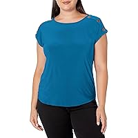 Star Vixen Women's Plus Size Button Shoulder Top