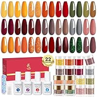 28Pcs Dip Powder Nail Kit Starter - 22 Colors Red Brown Gold Green Autumn Winter Colors Dipping Powder Liquid Set with Base & Top Coat Activator