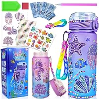 CREJOHY Decorate Your Own Water Bottle Kits for Girls, Girls Diamond Gem Painting Crafts, Kids Arts and Crafts Mermaid Gifts Toys for 3 4 5 6 7 8 9 10 Year Old Girls Kids Birthday (600ml)