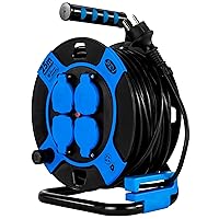 REV Cable Reel, IP44, Outdoor, 4 Earthing Contact Sockets, 25 m, Black
