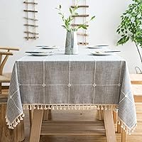 Lipo Rustic Tablecloth Embroidery Fabric with Tassel - Waterproof Tablecloths for Rectangle Tables Wrinkle Free Oil Stain Resistant Outdoor Table Cover for Party Dining Plaid Table Cloths Grey 55 X 70