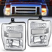 Nilight Headlight Assembly Compatible with 2008 2009 2010 Ford F250 F350 F450 Super Duty Headlamps Replacement Chrome Housing Clear Reflector Clear Lens Driver and Passenger Side, 2 Years Warranty