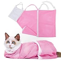 Cat Bathing Bag Anti-Bite and Anti-Scratch Cat Grooming Bag for Bathing, Nail Trimming, Medicine Taking,Injection,Adjustable Multifunctional Breathable Restraint Shower Bag(Pink)