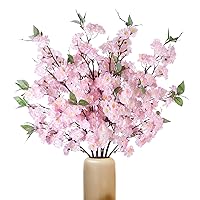 Silk Cherry Blossom Branches for Spring Summer Indoor Decor, 47in Artificial Cherry Blossom Long Stems Faux Flowers for Hotel Home Party Centerpieces Decoration,Vase Not Included(LightPink)