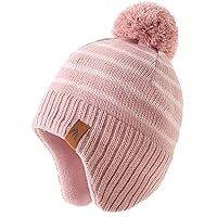 Girls Winter Hat Knitted Earflaps Beanie Thicken Fleece Lining Cap for Baby