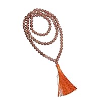 Mala- Sunstone 34 inch String 108 Beads Size - 8 mm Mala Healing Crystal Natural Reiki Chakra Stone