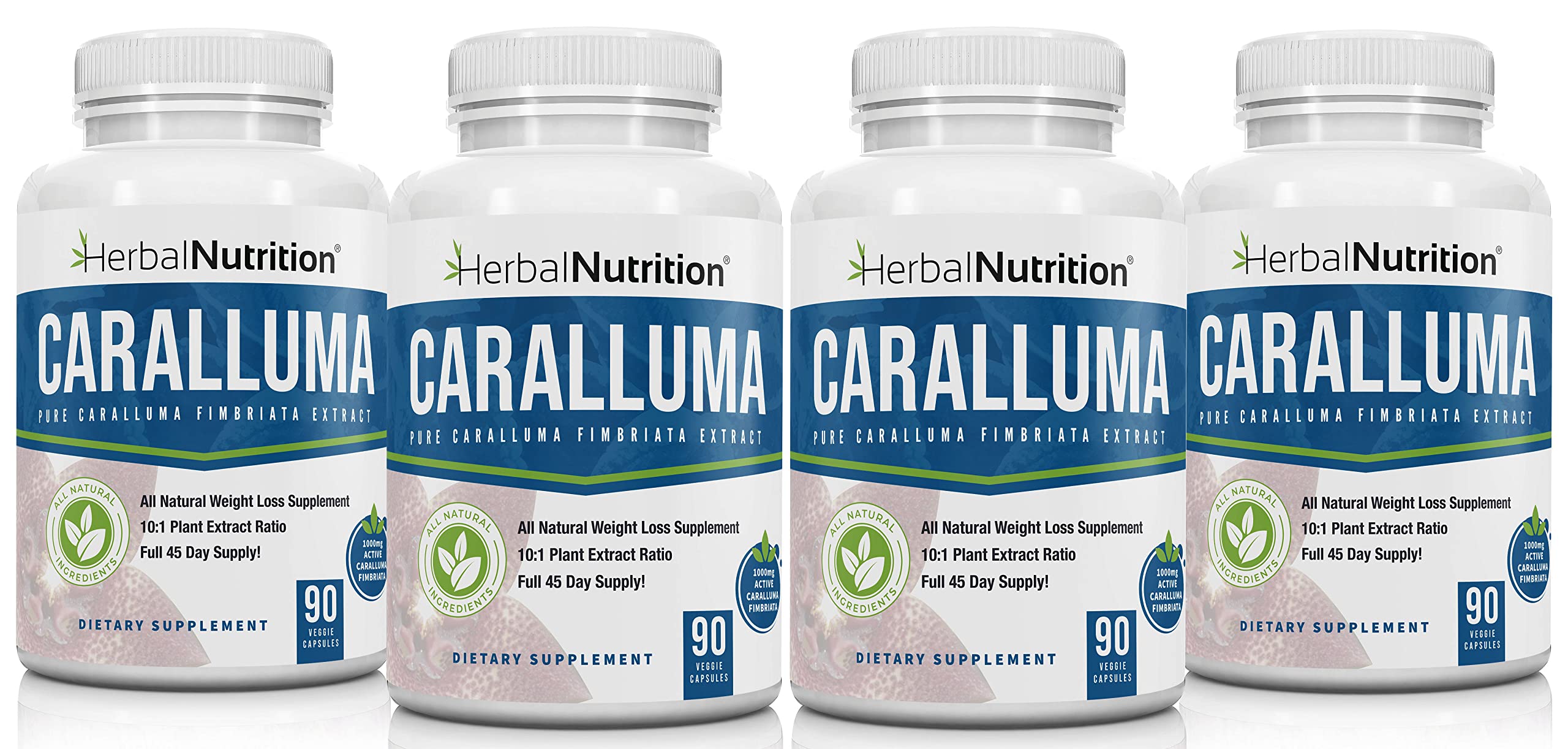 Caralluma Fimbriata Four Bottle Pack 90 Counts a 6 Month Supply Maximum Strength 10:1 Extract Ratio 1000mg Per Serving for Weight Loss