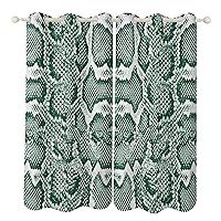 Green and White Snake Skin Pattern Blackout Curtains 2 Panels Set Thermal Insulated Grommet Curtain for Bedroom Living Room