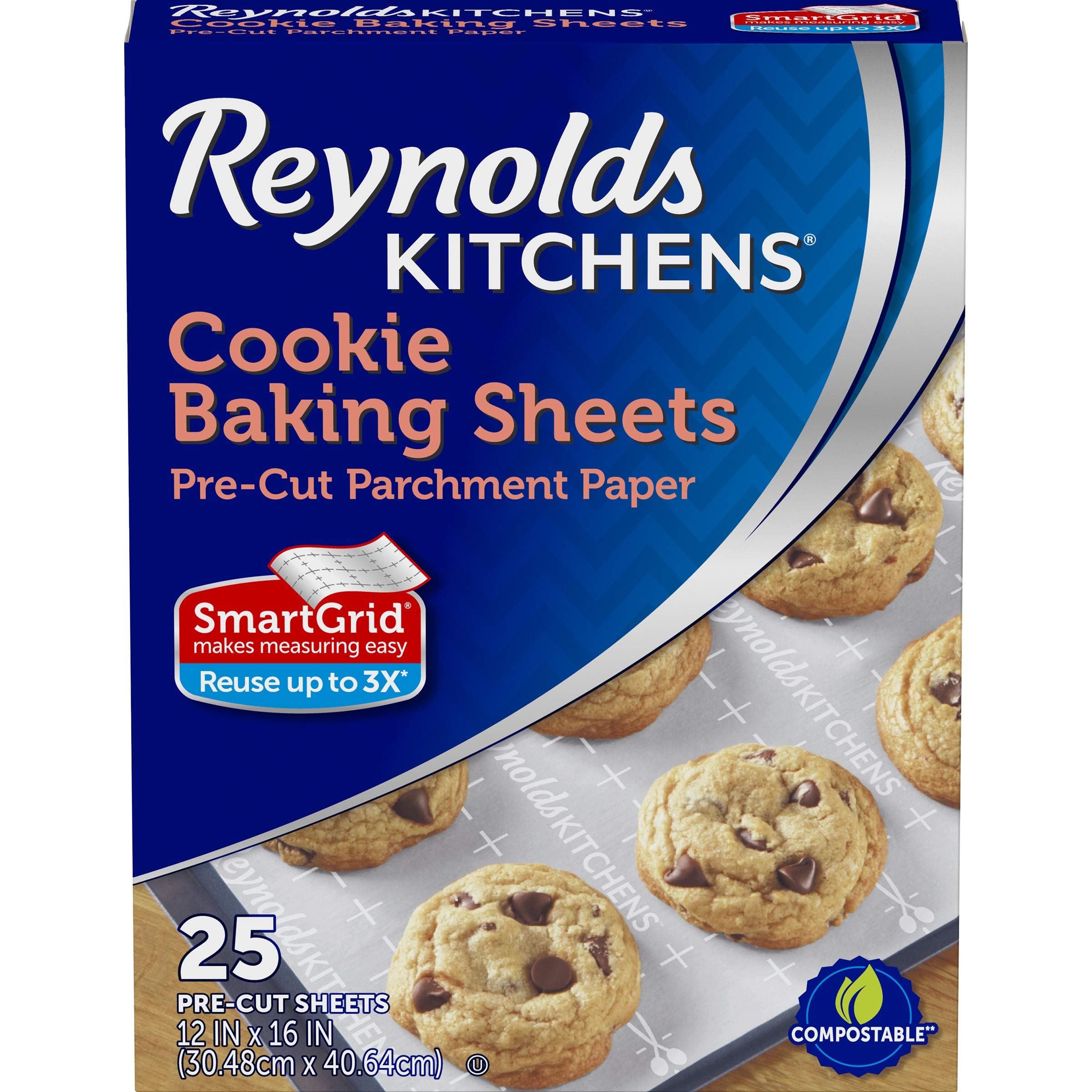 Reynolds Kitchens Cookie Baking Sheets, Pre-Cut Parchment Paper,25 Count (Pack of 4), 100 Total Sheets