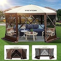 10x10ft Camping Gazebo Screen Tent, 6 Sided Pop-up Canopy Shelter Tent with Mesh Windows, Portable Carry Bag, Stakes, Large Shade Tents for Outdoor Camping, Lawn and Backyard