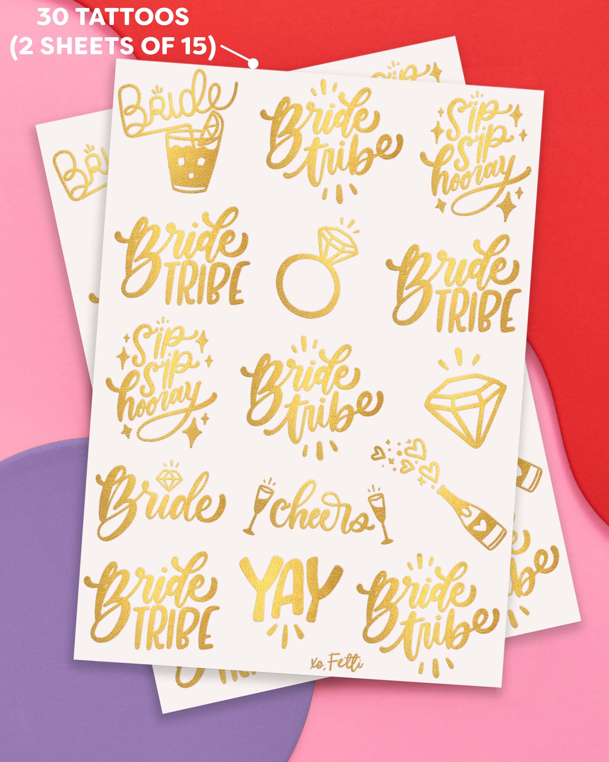 xo, Fetti 30 Bride Tribe Metallic Tattoos | Bachelorette Party Decorations, Bridesmaid Favor + Bride To Be