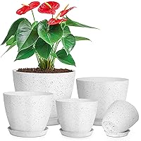 5 Pcs Plant pots, 7.5/6.5/5.7/4.9/4.1 inch Pots for Plants, Flower Pot Indoor Modern Decorative Plant Pot, Plant Pots Indoor with Drainage and Saucer for All House Plants, Spray Spots