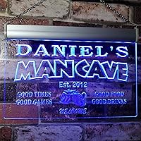 x0012-tm-b Man Cave Bar Custom Personalized Your Name Established Date LED Neon Sign Blue 16x12 inches