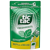 Tic Tac Resealable Refill Bag, Bulk 17.2 Oz, Freshmint Breath Mints, On-The-Go Refreshment, Includes Empty Refillable Pack