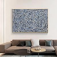 HOLEILUCK Jackson Pollock Abstract Artwork Paintings Black White Lines Canvas Painting Prints Canvas Picture Frames for Living Room 95x155cm/37x61inch With-Golden-Frame Ready to Hang