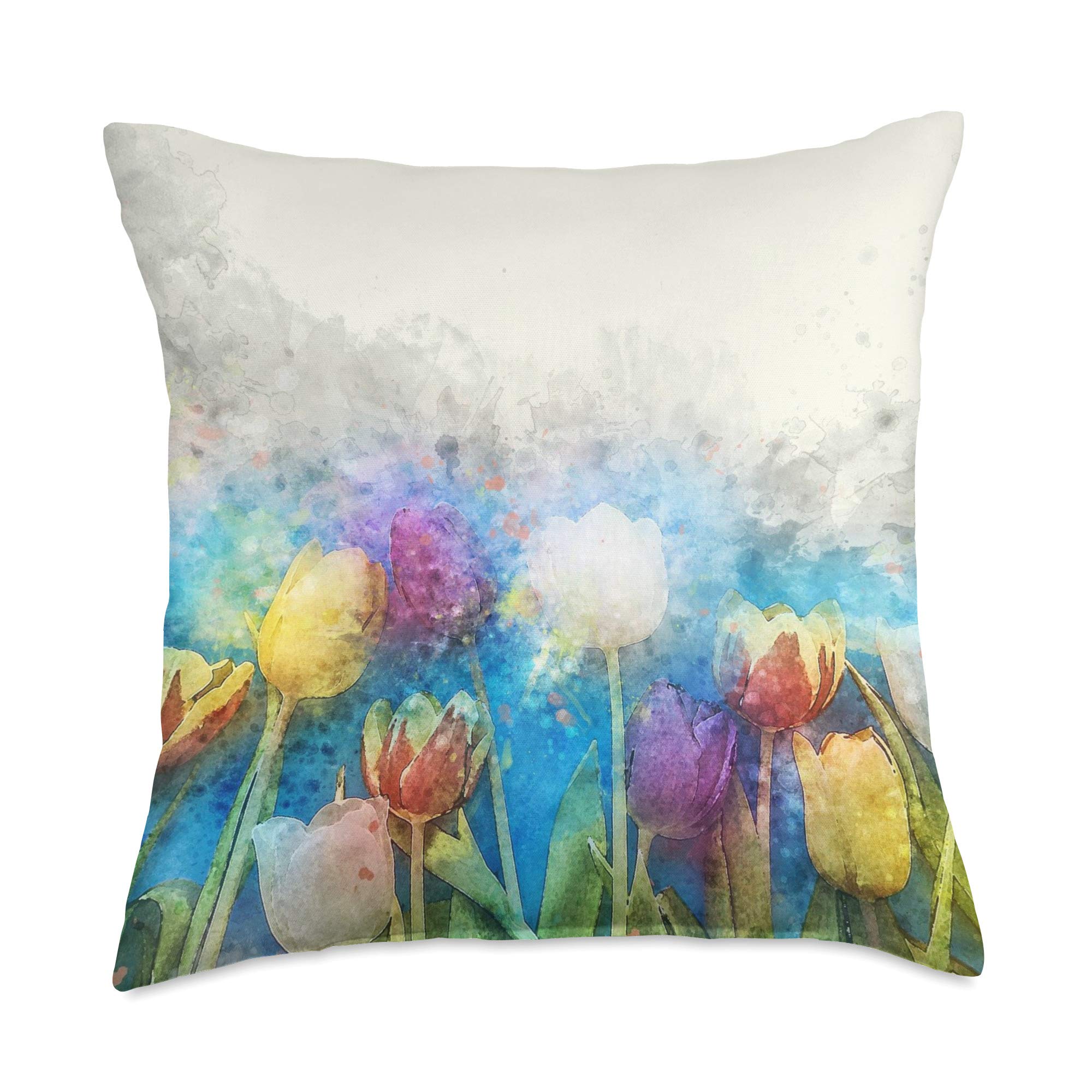 Clever Fox Watercolor Tulip Throw Pillow, 18x18, Multicolor