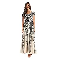 R&M Richards Womens Sequined Belted Evening Dress