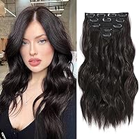 Clip in Hair Extensions, 6 PCS 1 6 Inch Hair Extensions Clip Ins, Dark Brown Long Wavy Hairpieces(16inch, 6pcs, Dark Brown)