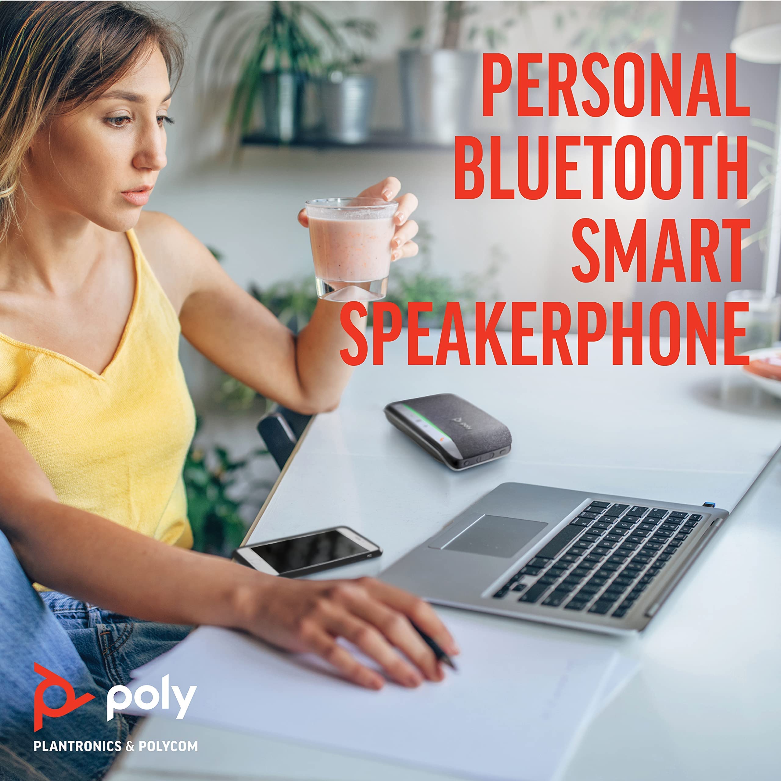 Poly - Sync 20+ Bluetooth Speakerphone (Plantronics) - Personal Portable Speakerphone - USB-C Bluetooth Adapter - Connect to Your PC/Mac/Cell Phone - Works with Teams, Zoom & More,Black