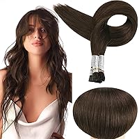 Full Shine Pre Bonded I Tip Hair Extensions Human Hair Darkest Brown I Tip Remy Human Hair Extensions Cold Fusion Hair Extensions 18 Inch 50 Strand 40 Grams Stick Tips Hair Extensions