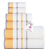 CASA COPENHAGEN White Bay 600 GSM Egyptian Cotton Towel for Hotel Spa Kitchen Bathroom, Set of 6, 2Bath, 2Hands, 2Washcloths - White with Gold and Grey Border