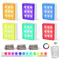 EverBrite Tap Lights, LED Closet Lights Night Lights with Remote Control, Battery Powered RGB Push Lights for Cabinet, Stairway, Party Indoor or Outdoor(6 Pack)