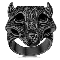 FaithHeart Norse Viking Jewelry Mens Stainless Steel Vikings Thor's Hammer/Wolf Head Ring Valknut Warrior's Gothic Jewelry-Personalized Engrave