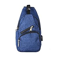 Anti-Theft Daypack Crossbody Sling Backpack, USB Charging Connector Port, Lightweight Day Pack for Travel, Hiking, Everyday, Large, Navy
