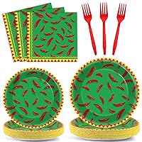 100PCS Mexican Chili Cook Off Party Decorations Chili Pepper Tableware Set Supplies Disposable Plates Napkins Dinnerware for Cinco De Mayo Fiesta Theme Birthday Party Favors Serves 25 Guests