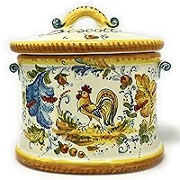 CERAMICHE D'ARTE PARRINI- Italian Ceramic Biscuit Cookies Jar Hand Painted Pattern Rooster Montelupo Made in ITALY Tuscan Art Pottery