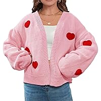 Heart Cardigan Valentines Sweater Women Love Embroidery Knit Sweater Long Sleeve Open Front Cardigan Valentine's Day