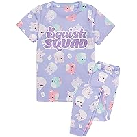 Squishmallows Girls Pyjamas | Kids Plushie Purple Short Sleeve Top Long Bottoms | Characters Stuffed Plush Animal Merchandise