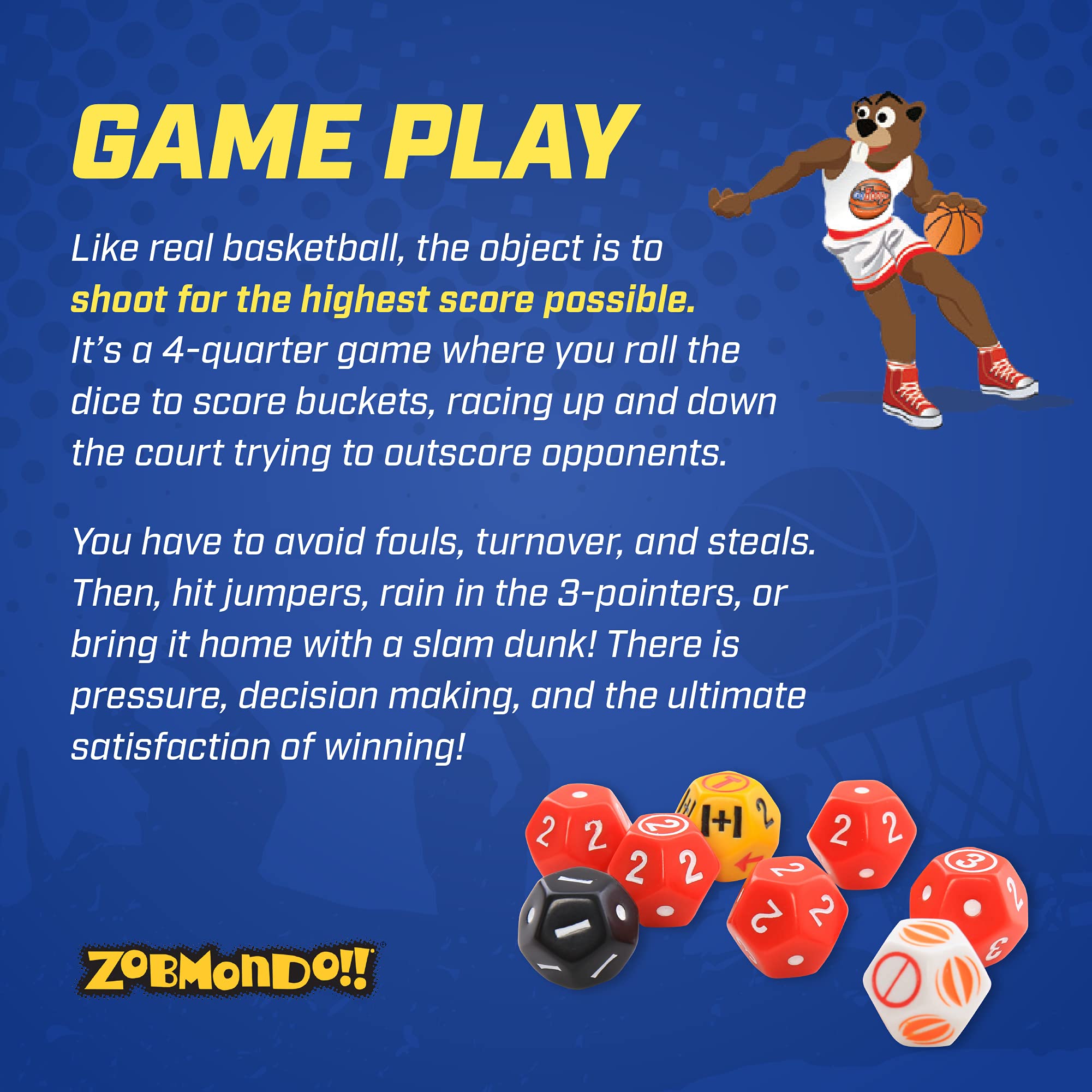 Zobmondo!! GoHoops Basketball Dice Game, Play Basketball Anywhere with Fun, Portable Custom Dice Set for Adults and Kids Ages 6+