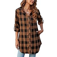 Blooming Jelly Womens Long Sleeve Flannel Shirts Collared Button Down Plaid Shirt Winter Jacket Shackets 2023