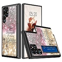 Case for Samsung Galaxy S24 Ultra with Credit Card Holder, Galaxy S24 Ultra Wallet Case Hidden Slot Back Pocket Dual Layer Cover for Galaxy S24 Ultra 5G, Glitter Proverbs