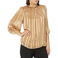 Zac & Rachel Women's Printed Shadow Stripe Chiffon Top with High Neck