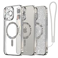 Meifigno Candy Mag Series Case Designed for iPhone 15 Pro, [Compatible with MagSafe] [Glitter Card & Wrist Strap] Full Camera Lens Protection, for iPhone 15 Pro Case Women Girls, Titanium Silver