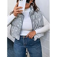 Women's Large Size Fashion Casual Winte Plus Holographic Butterfly Print Vest Puffer Coat Leisure Comfortable Fashion Special Novelty (Color : Gray, Size : 3X-Large)