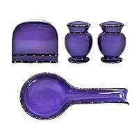 Tuscany Hand Painted Ruffle 4pc Stove Top Set, Napkin, Salt, Pepper and Spoon Rest, YOUR CHOICE OF COLOR by ACK (PURPLE)