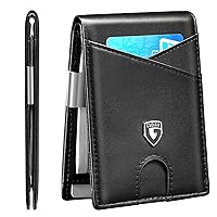 GSOIAX Slim Leather RFID Bifold Wallet for Men with Money Clip and 12 Credit Card Holders - Minimalist Front Pocket Wallet with ID Window, Cool Groove Design (D-Leather Black)