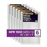 14x24x1 AC Furnace Air Filter, MERV 12, MPR 1500, CERTIFIED asthma & allergy friendly, 3 Month Pleated 1-Inch Electrostatic Air Cleaning Filter, 6-Pack (Actual Size 13.81x23.81x0.78 in)