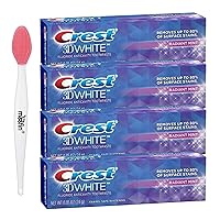 Crest 3D White Vivid Toothpaste, 0.85 oz, Radiant Mint Whitening, with Moofin Nose Cleaning Brush, Stain Removal, Fluoride Anticavity Mint Whitening Toothpaste, Fresh Breath, Enamel Safe, [Pack of 4]