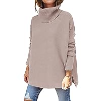 ANRABESS Women's Oversized Turtleneck Batwing Sleeve Spilt Casual Loose Knit Tunic Pullover Sweater Tops 2024 Fall Outfits