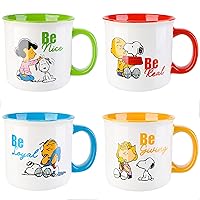 Peanuts Snoopy Gentle Reminders Camper 21oz Mugs, Stoneware, 4-Pack, Assorted Colors