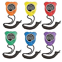 Champion Sports Stopwatch Timer Set: Waterproof, Handheld Digital Clock Sport Stopwatches with Large Display for Kids or Coach - Bright Colored 6 Pack